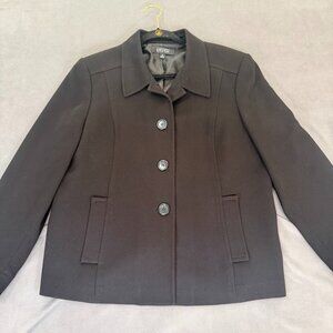 Kasper Black Heavy Jacket/Blazer Belted Back Three Button Herringbone- Sz 18